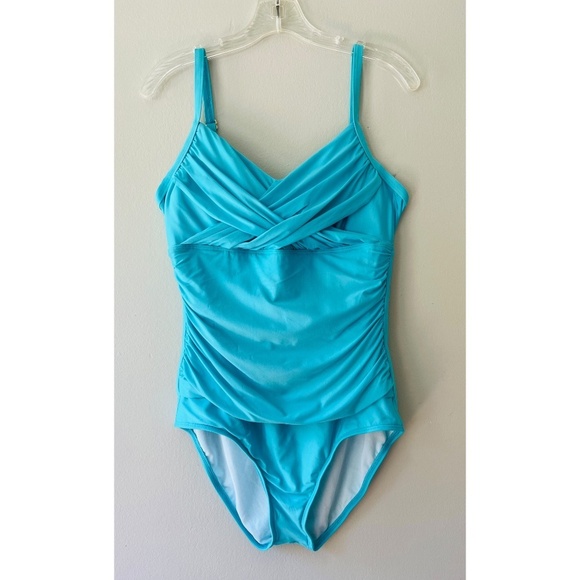 Athena Sz 12 One Piece Turquoise Tummy Control Swimsuit Shoulder Strap Luxury - Picture 2 of 12
